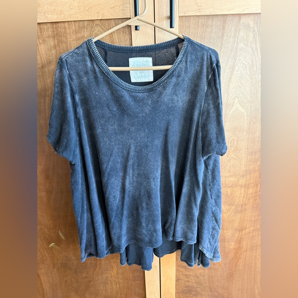 Free People We the Free Acid Wash Black Tee
